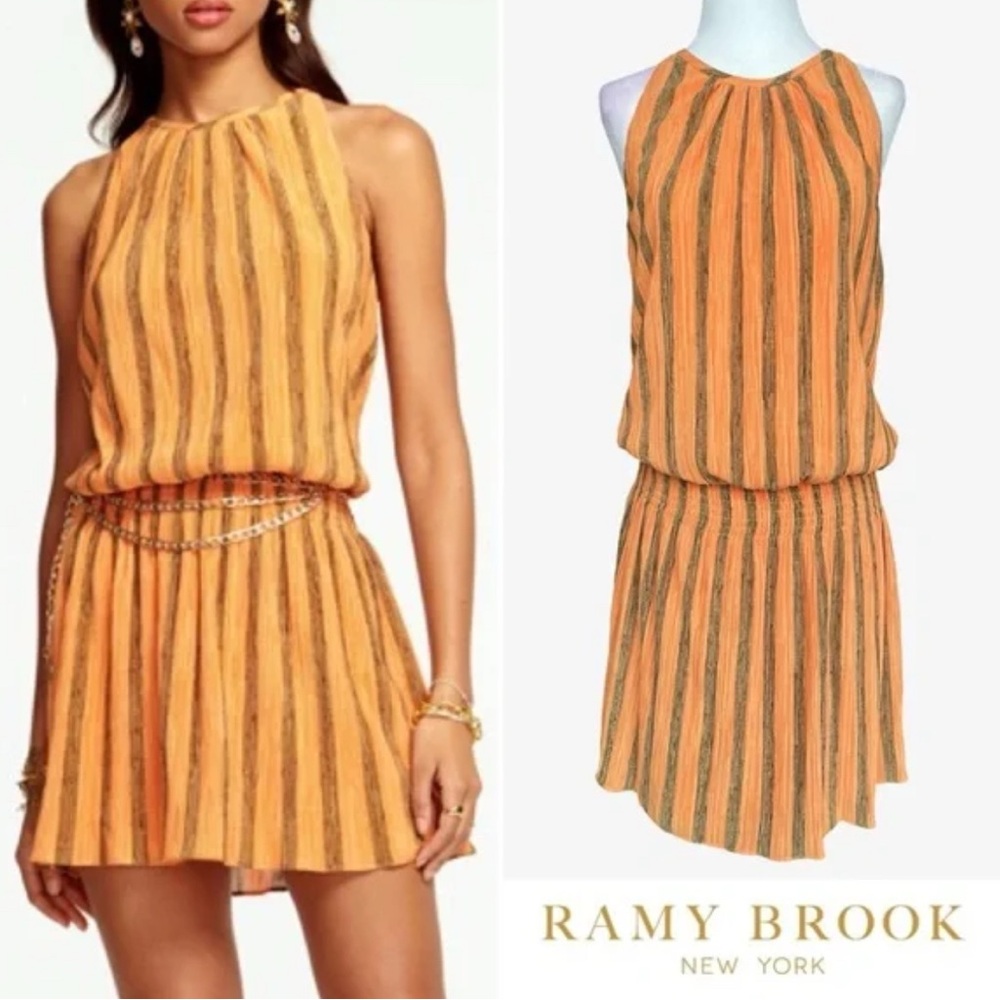 Ramy Brook Vibrant Orange and Brown Mini Dress